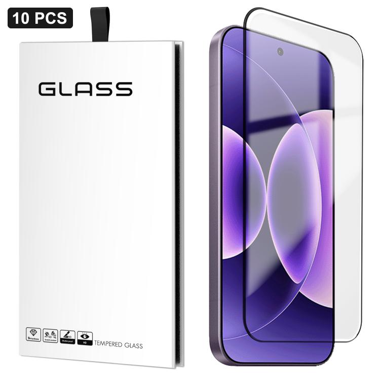 10-pack ultra-thin tempered glass screen protectors on purple phone display