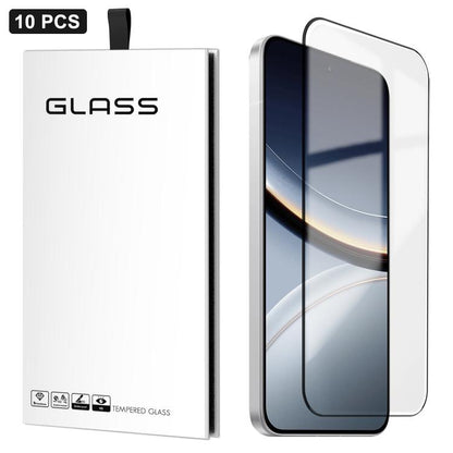 Tempered glass screen protector film set, clear, with 10-piece packaging and phone cover