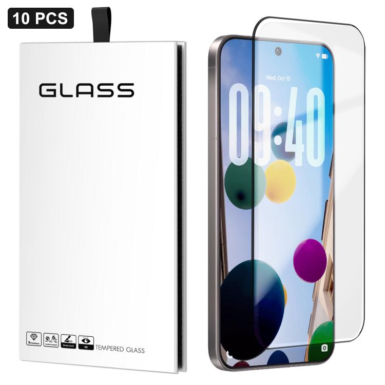 Tempered glass screen protector film aligned on a smartphone display, 10-pack