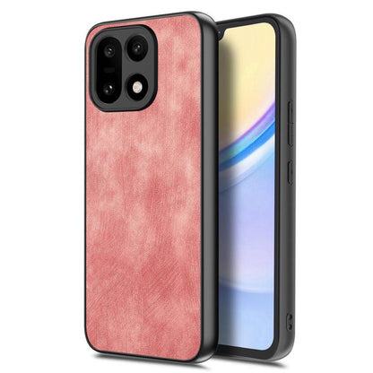 Vintage leather phone case, pink back cover with dual camera cutout and protective side edges.