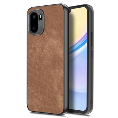 Vintage leather phone case, brown back cover with dual camera cutout and side button openings.
