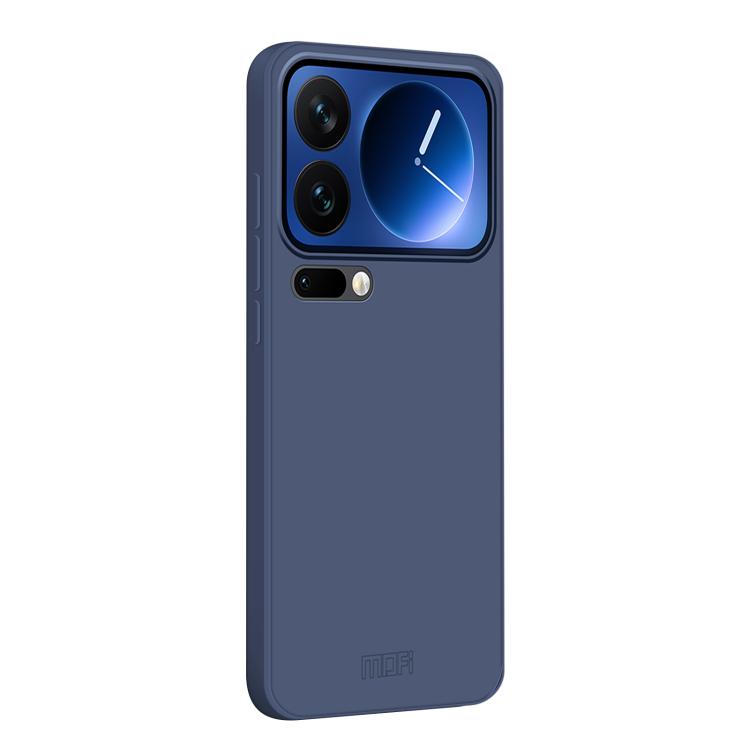 MOFI liquid silicone feel phone case in grayish blue, with camera cutouts.