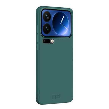 MOFI liquid silicone feel phone case in deep green, with camera cutouts.