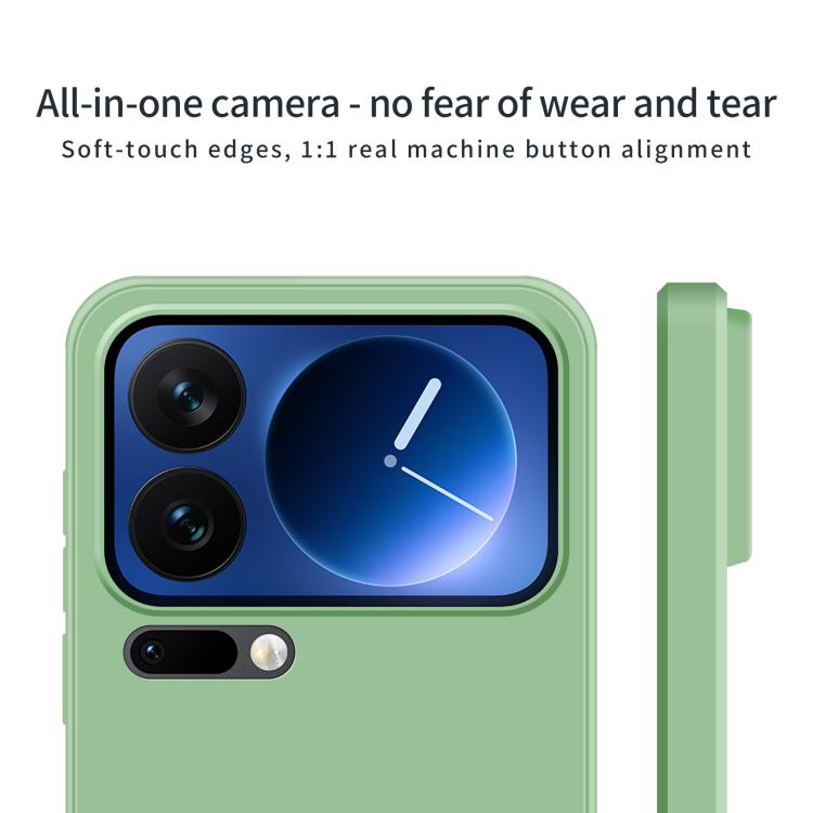 Light green soft shell phone case close-up with camera and flash cutouts