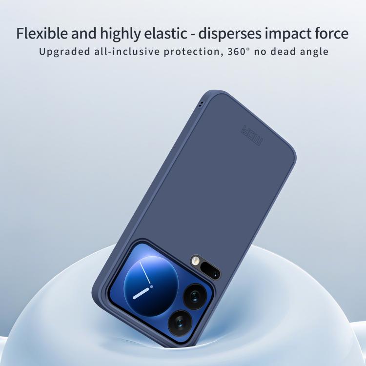 Dark blue soft shell phone case angled view with camera cutouts