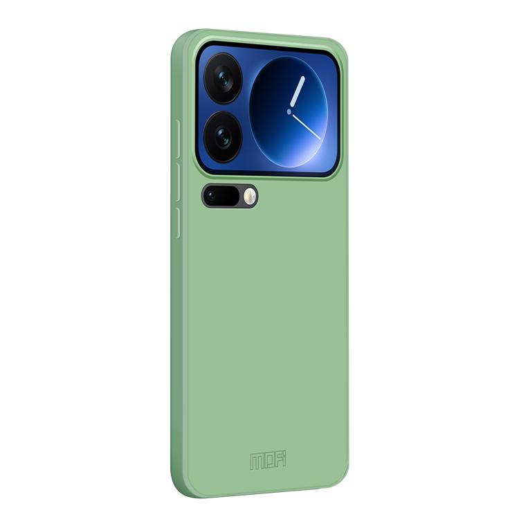 MOFI liquid silicone feel phone case in matcha green, with camera cutouts.
