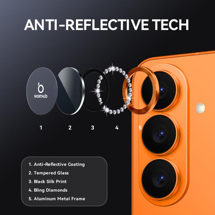Orange phone camera lens protector set with diamond-ring camera lens covers