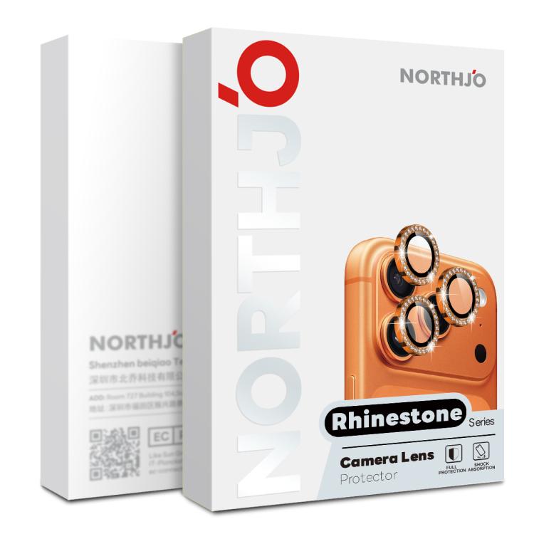 NORTHJO Rhinestone camera lens protector set with orange phone and diamond rings