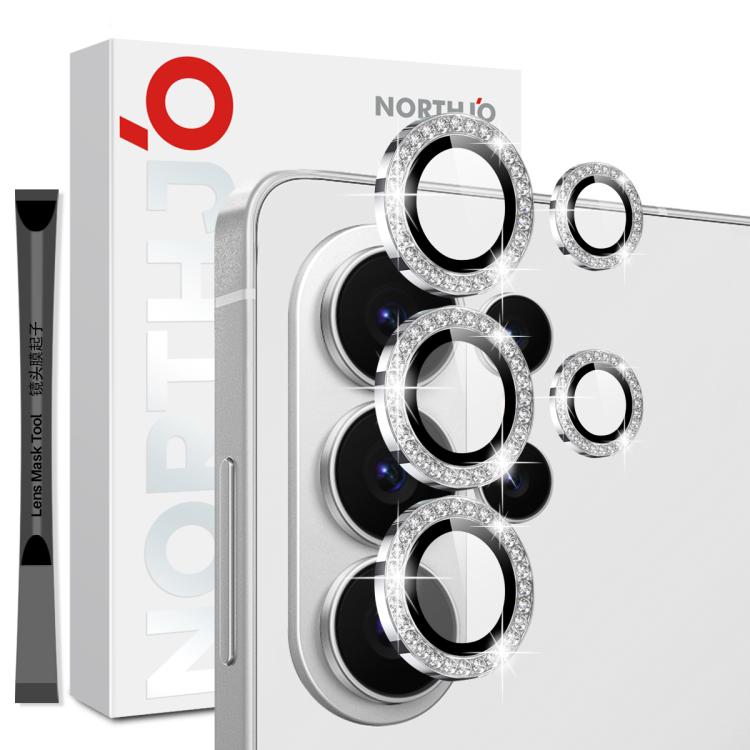 Diamond metal phone camera lens protector set with three silver rhinestone rings