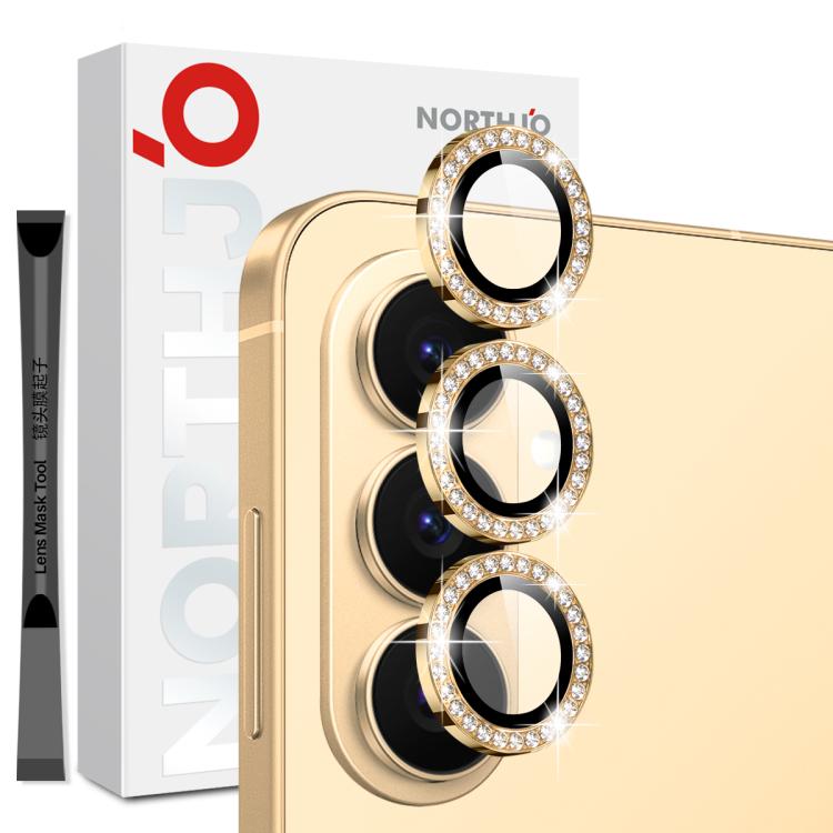 Diamond metal camera lens protector ring film for a gold phone, three sparkling rings.