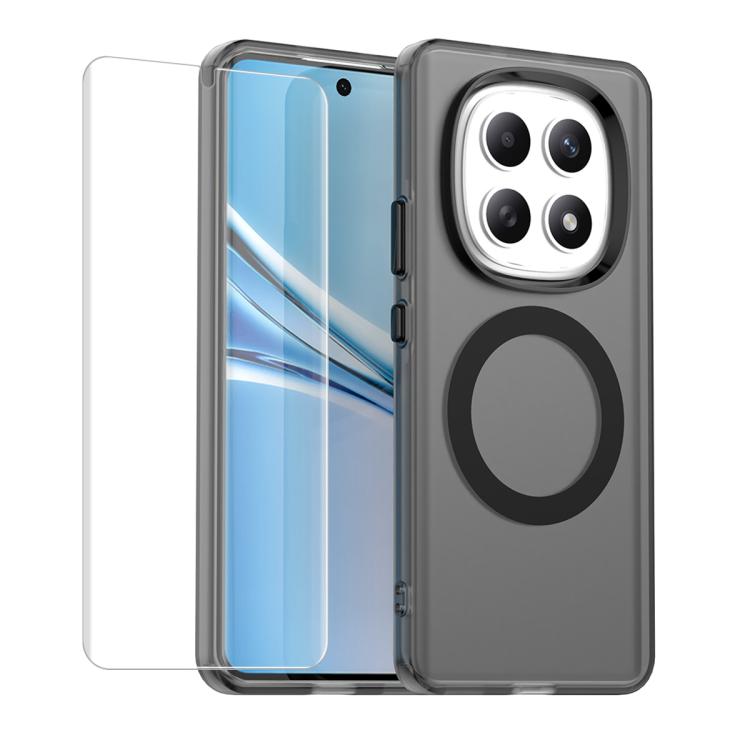 MagSafe smartphone case with soft hydrogel film, translucent black-gray, circular ring cutout