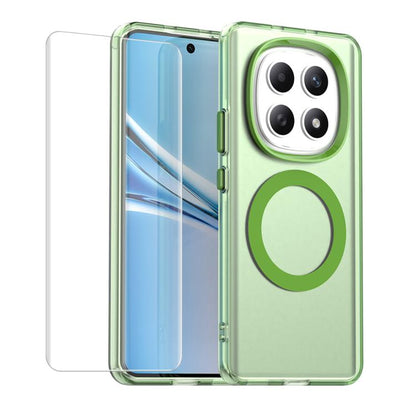 MagSafe smartphone case with soft hydrogel film, translucent green, circular ring cutout