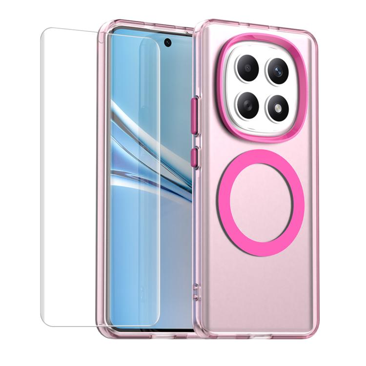 MagSafe smartphone case with soft hydrogel film, translucent rose pink, circular ring cutout