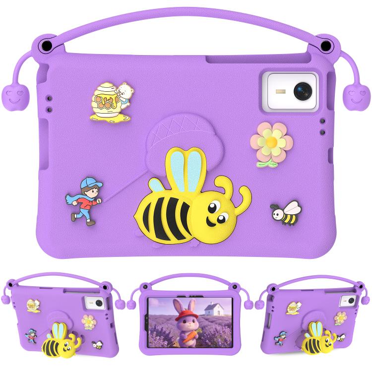 Purple EVA tablet case with carry handle and cute bee and flower character graphics