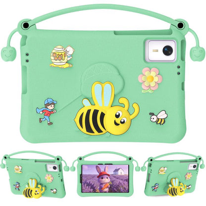 Light green EVA tablet case with carry handle and cute bee and flower character graphics