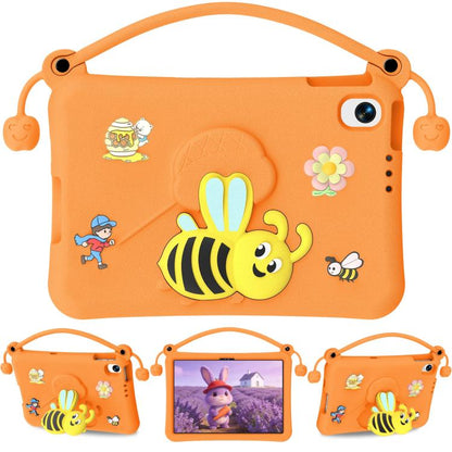 Orange EVA tablet case with bee cartoon, carry handle, and camera cutout