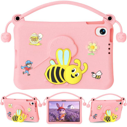 Pink EVA tablet case with bee cartoon, carry handle, and camera cutout