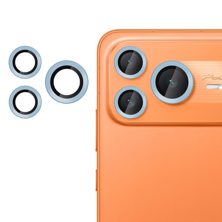 Tempered glass camera lens film with light blue ring inserts for three rear lenses