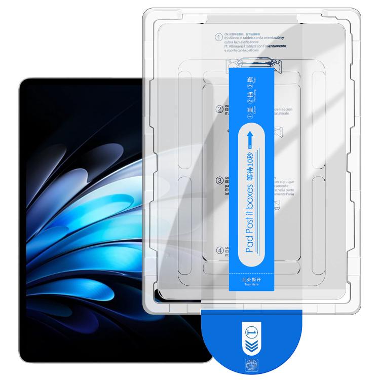 Clear curved-edge HD tempered glass screen protector film with blue installation frame kit