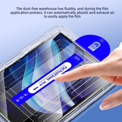 Curved edge tempered glass screen protector film being applied on tablet screen