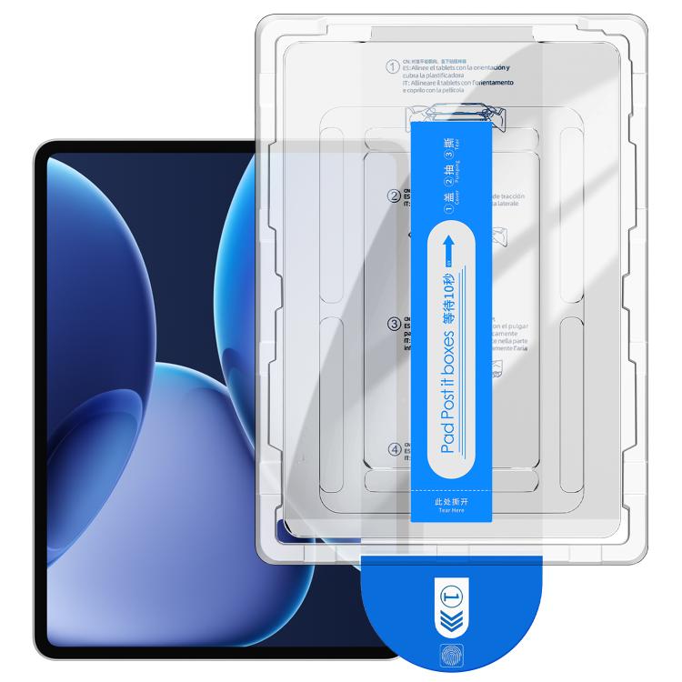 Curved edge tempered glass film with applicator frame and blue dust-removal piece