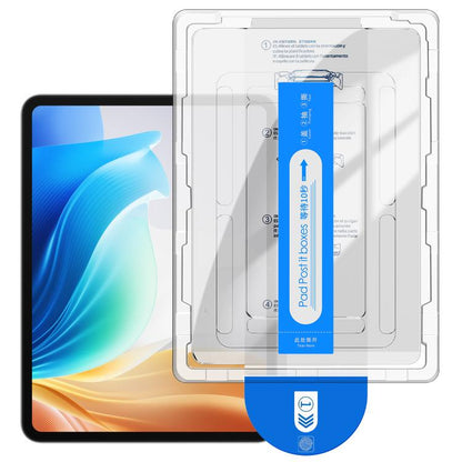 Curved edge tempered glass film set with installation frame and dust-free application sticker