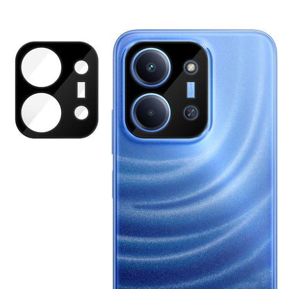 Tempered glass camera lens film with four circular cutouts and small alignment slots, black