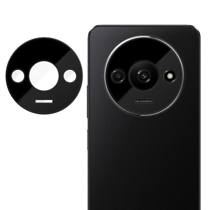 Camera lens tempered glass film with black round cutout, on black phone back with AI Camera