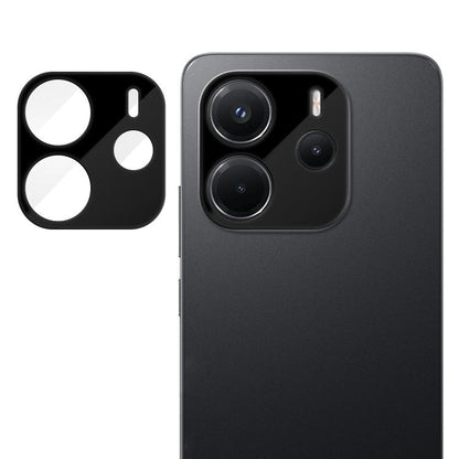 Camera lens tempered glass film with black multi-lens cutout, on dark gray phone back
