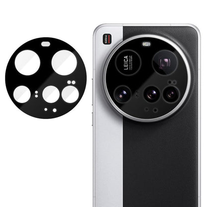 Camera lens tempered glass film with cutouts for Leica-style triple-camera module on silver phone
