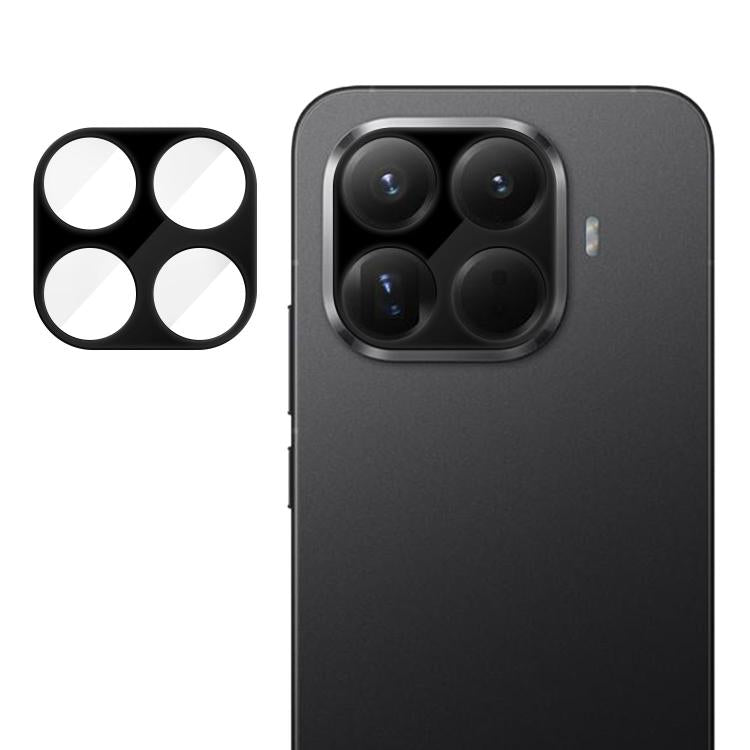 Tempered glass camera lens film with four circular cutouts, black rear camera cover