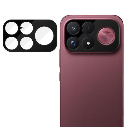 Tempered glass camera lens protector film for phone cameras, maroon back with cutout