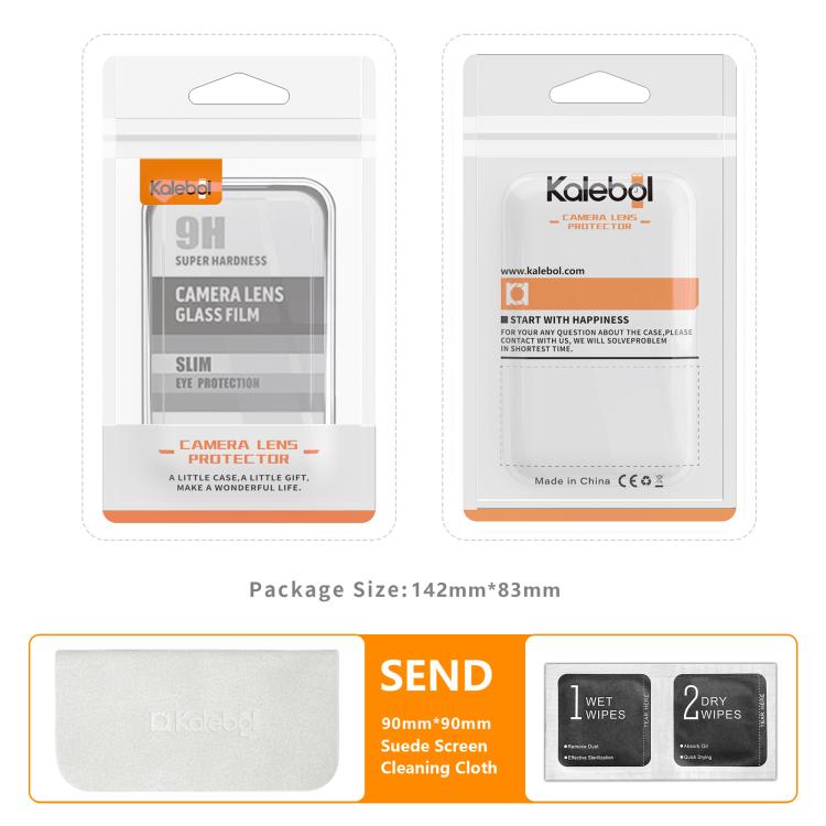 Kalebol camera lens tempered glass film package with cleaning wipes included