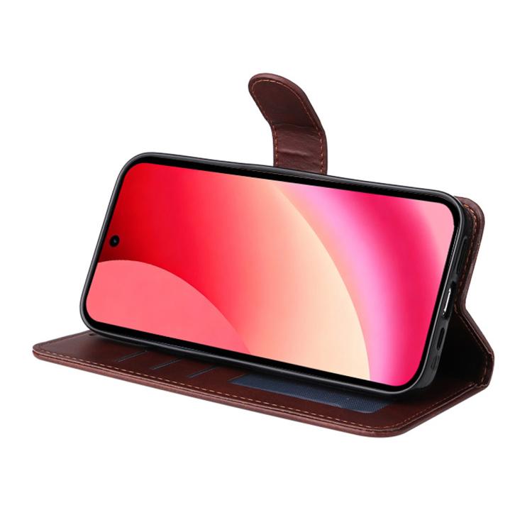 Brown leather folio phone case with stand for viewing