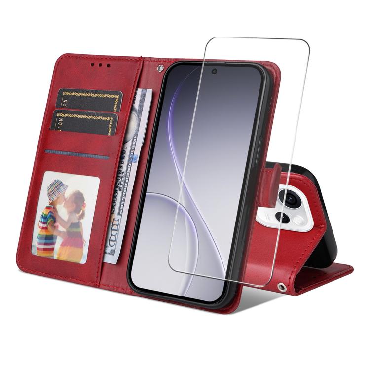 ENKAY Card Wallet Calf Texture Leather Phone Case with Screen Film, For OPPO A7 Pro Max, For OPPO Reno15 Pro Max Global, For OPPO Reno15 Pro Global, For OPPO Reno15 Global, For OPPO A6 4G / A6x 4G / 5G Global, For OPPO A6 5G / A6 Pro 4G / 5G Global