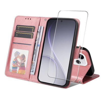ENKAY Card Wallet Calf Texture Leather Phone Case with Screen Film, For OPPO A7 Pro Max, For OPPO Reno15 Pro Max Global, For OPPO Reno15 Pro Global, For OPPO Reno15 Global, For OPPO A6 4G / A6x 4G / 5G Global, For OPPO A6 5G / A6 Pro 4G / 5G Global