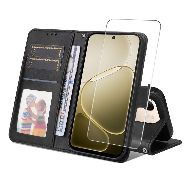 ENKAY Card Wallet Calf Texture Leather Phone Case with Screen Film, For OPPO A7 Pro Max, For OPPO Reno15 Pro Max Global, For OPPO Reno15 Pro Global, For OPPO Reno15 Global, For OPPO A6 4G / A6x 4G / 5G Global, For OPPO A6 5G / A6 Pro 4G / 5G Global