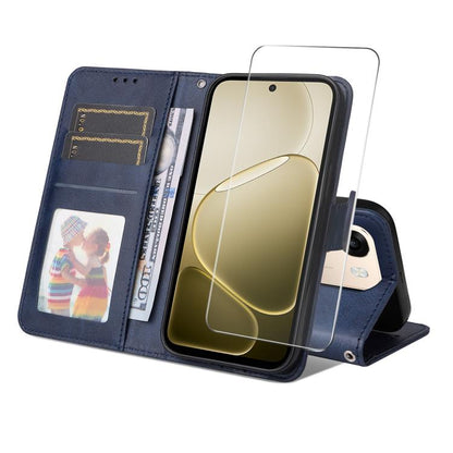 ENKAY Card Wallet Calf Texture Leather Phone Case with Screen Film, For OPPO A7 Pro Max, For OPPO Reno15 Pro Max Global, For OPPO Reno15 Pro Global, For OPPO Reno15 Global, For OPPO A6 4G / A6x 4G / 5G Global, For OPPO A6 5G / A6 Pro 4G / 5G Global