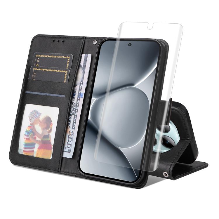 ENKAY Card Wallet Calf Texture Leather Phone Case with Full Glue Coverage Soft Hydrogel Film, For Redmi Note 15 Pro+ 5G Global 163.3mm, For Redmi Note 15 4G / 5G Global 164mm