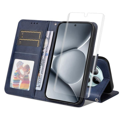 ENKAY Card Wallet Calf Texture Leather Phone Case with Full Glue Coverage Soft Hydrogel Film, For Redmi Note 15 Pro+ 5G Global 163.3mm, For Redmi Note 15 4G / 5G Global 164mm