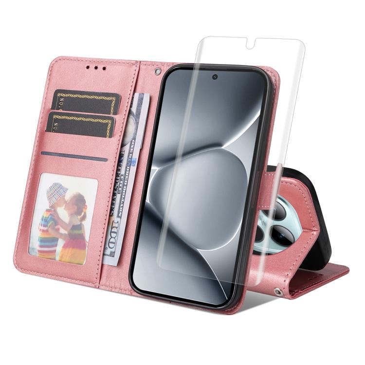 ENKAY Card Wallet Calf Texture Leather Phone Case with Full Glue Coverage Soft Hydrogel Film, For Redmi Note 15 Pro+ 5G Global 163.3mm, For Redmi Note 15 4G / 5G Global 164mm