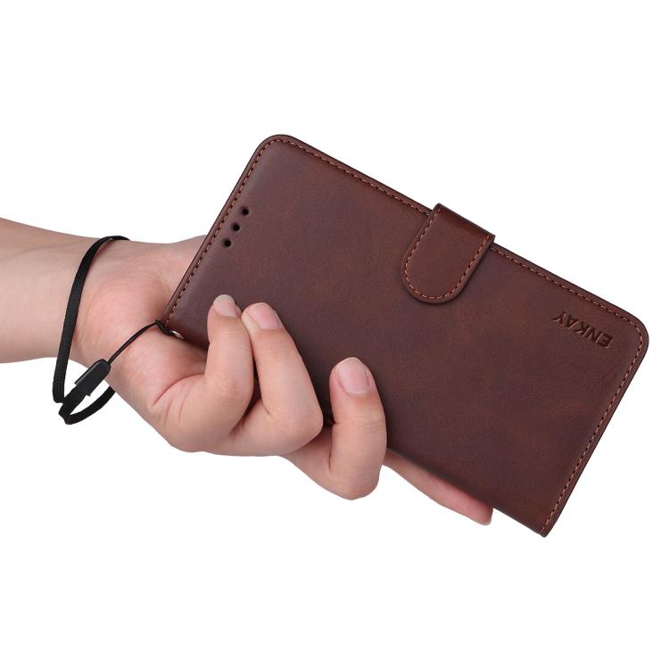 ENKAY Card Wallet Calf Texture Leather Phone Case with Full Glue Coverage Soft Hydrogel Film, For Redmi Note 15 Pro+ 5G Global 163.3mm, For Redmi Note 15 4G / 5G Global 164mm