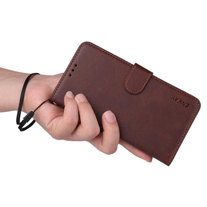 ENKAY Card Wallet Calf Texture Leather Phone Case with Full Glue Coverage Soft Hydrogel Film, For Redmi Note 15 Pro+ 5G Global 163.3mm, For Redmi Note 15 4G / 5G Global 164mm