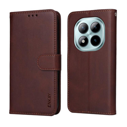 ENKAY Card Wallet Calf Texture Leather Phone Case with Full Glue Coverage Soft Hydrogel Film, For Redmi Note 15 Pro+ 5G Global 163.3mm, For Redmi Note 15 4G / 5G Global 164mm