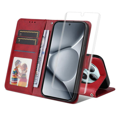 ENKAY Card Wallet Calf Texture Leather Phone Case with Full Glue Coverage Soft Hydrogel Film, For Redmi Note 15 Pro+ 5G Global 163.3mm, For Redmi Note 15 4G / 5G Global 164mm