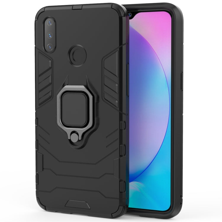 Shockproof phone case with magnetic ring holder, black rugged TPU/PC