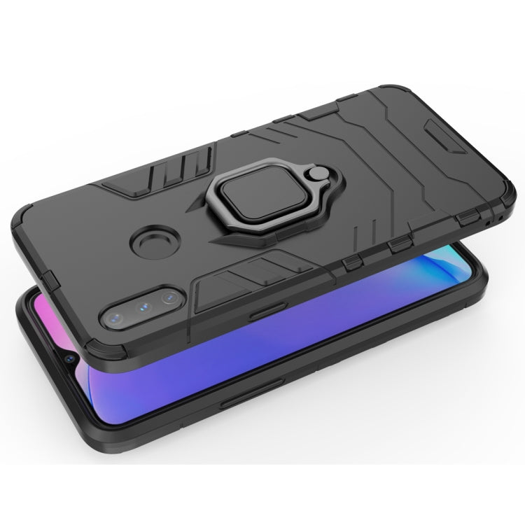 Rugged phone case with magnetic ring holder, dark black textured TPU/PC