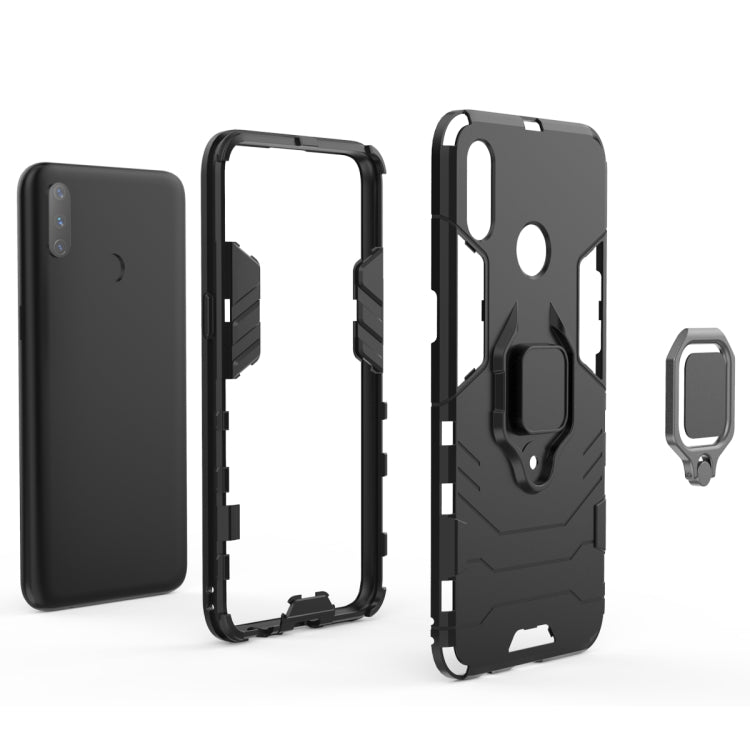Rugged protective phone case with magnetic ring holder, black TPU/PC