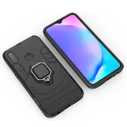 Shockproof phone case with magnetic ring holder, black rugged TPU/PC