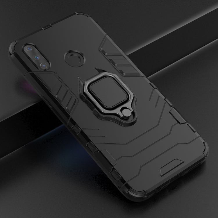 Black rugged protective phone case with magnetic ring holder, TPU/PC